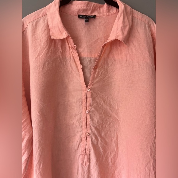 Eileen Fisher peach tunic Blouse 100% Pure Irish Linen Popover Oversized XL EUC - Picture 2 of 8